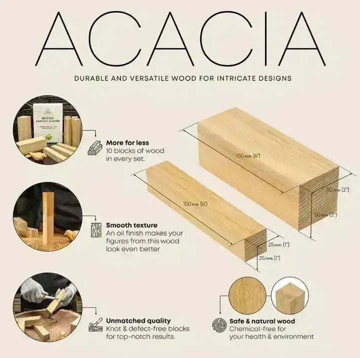 10stk Emne- Treklosser til Treskjæring Akasie - Game-On.no