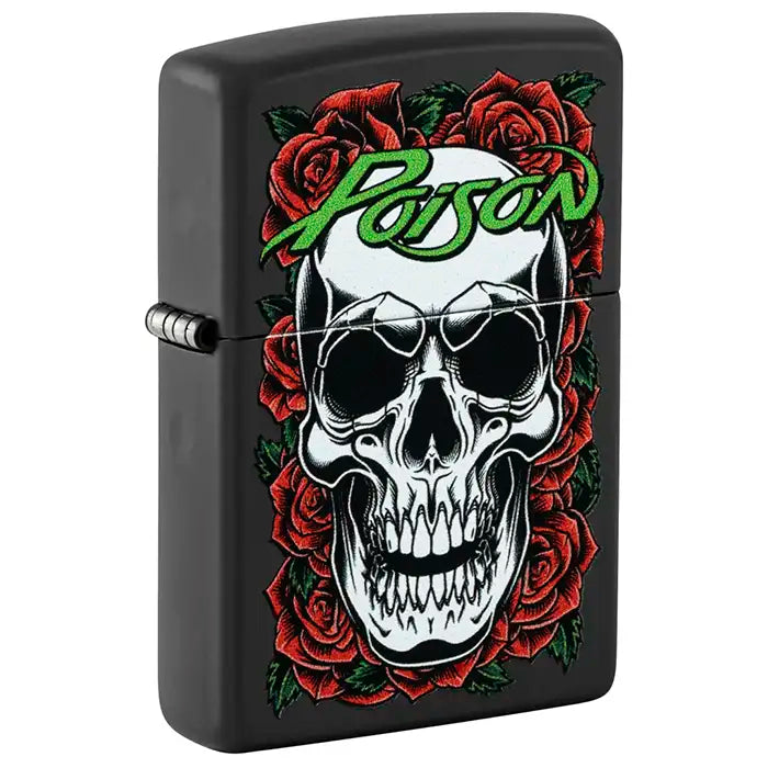 Zippo - Poison "Crâne avec Roses" Motif - Briquet Noir Mat