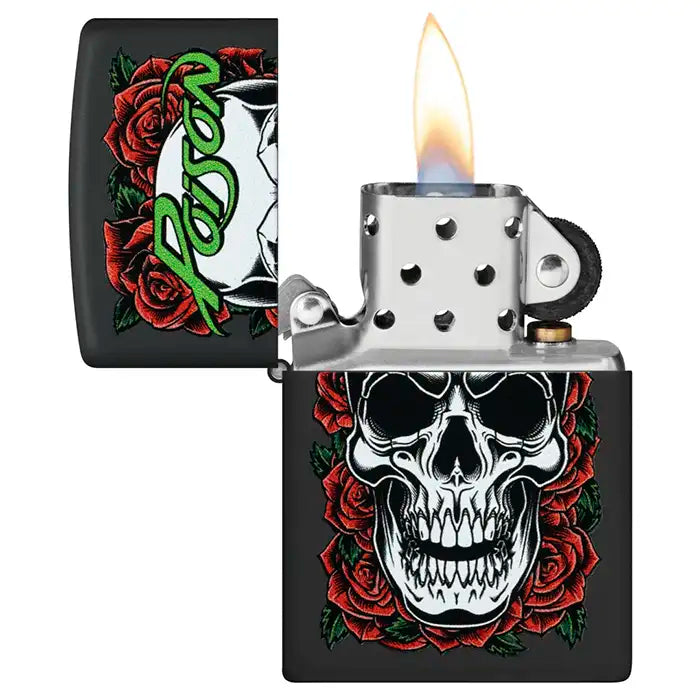 Zippo - Poison "Crâne avec Roses" Motif - Briquet Noir Mat