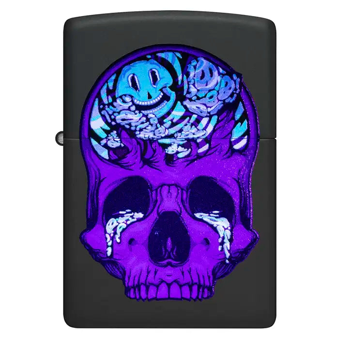 Briquet Zippo - Blacklight Skull Design - Briquet noir mat