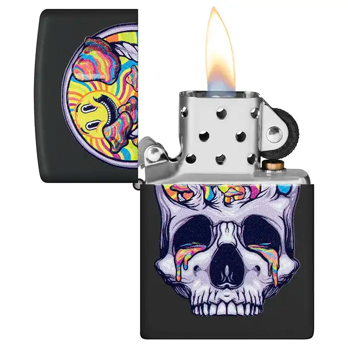 Briquet Zippo - Blacklight Skull Design - Briquet noir mat