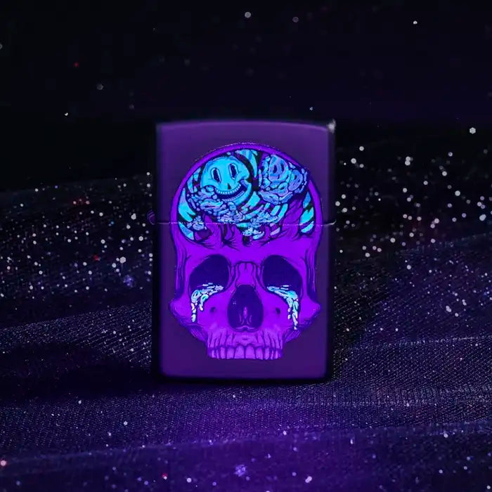 Briquet Zippo - Blacklight Skull Design - Briquet noir mat