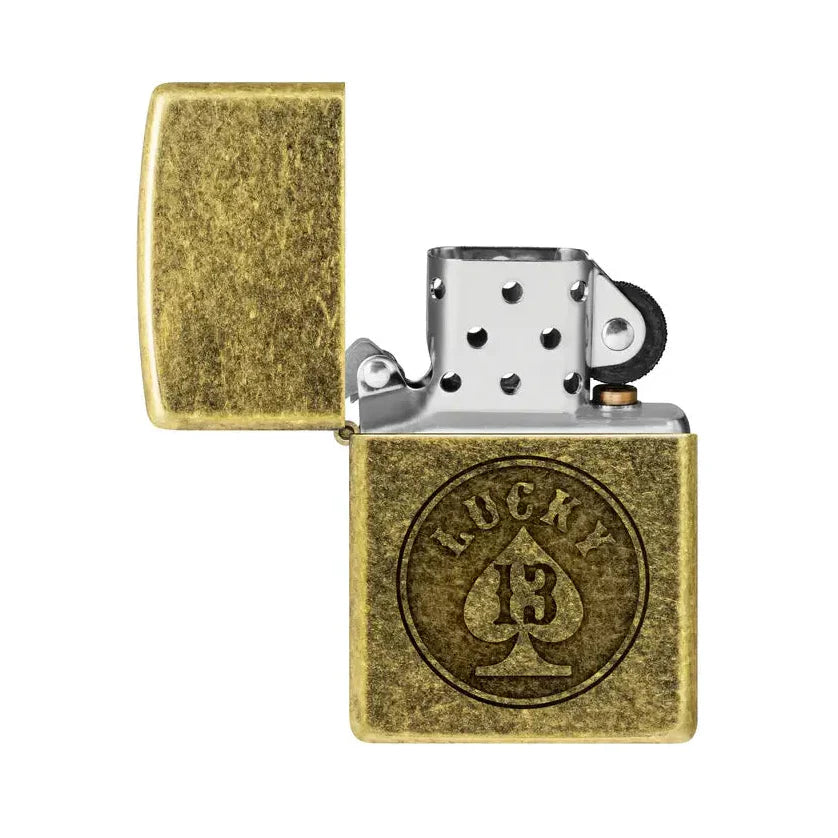 Zippo - Lucky 13 Motif - Briquet en laiton antique