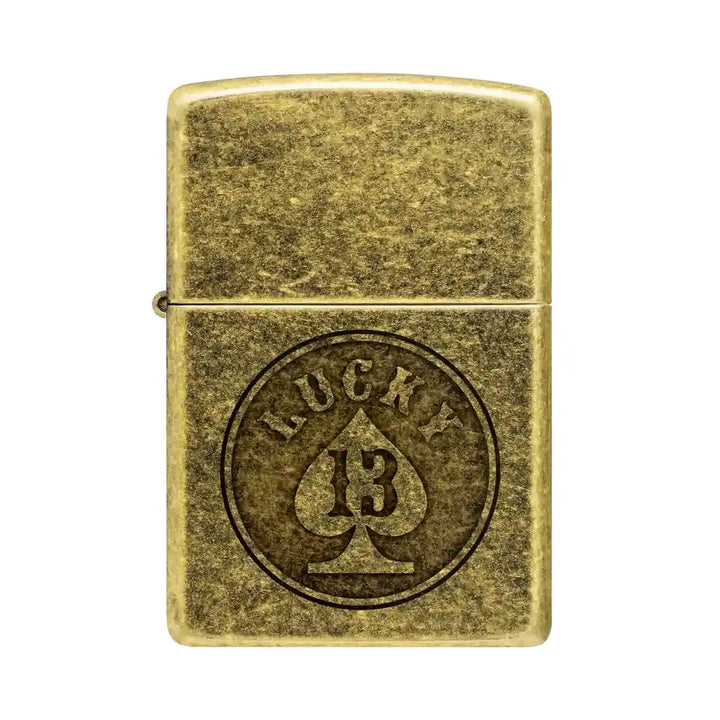 Zippo - Lucky 13 Motif - Briquet en laiton antique