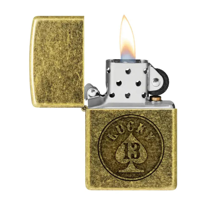 Zippo - Lucky 13 Motif - Briquet en laiton antique
