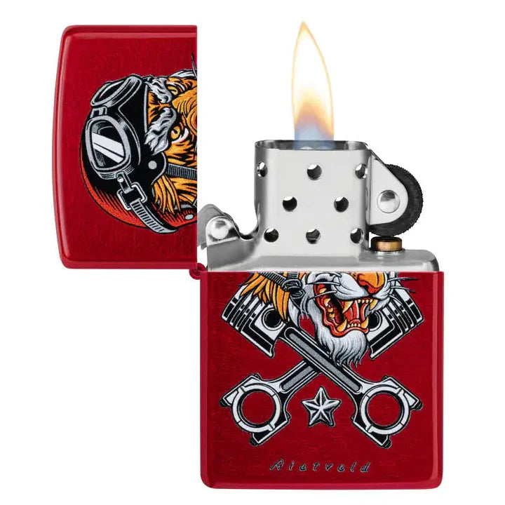 Zippo - Rietveld® Tiger Motif - Briquet Rouge Bonbon