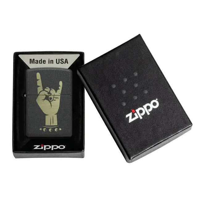 Zippo - Rock On Motif - Briquet Noir Craquelé