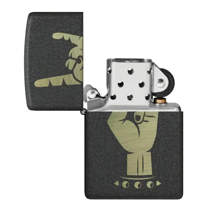 Zippo - Rock On Motif - Briquet Noir Craquelé