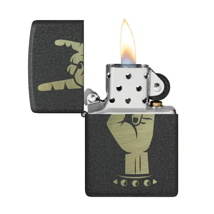 Zippo - Rock On Motif - Briquet Noir Craquelé