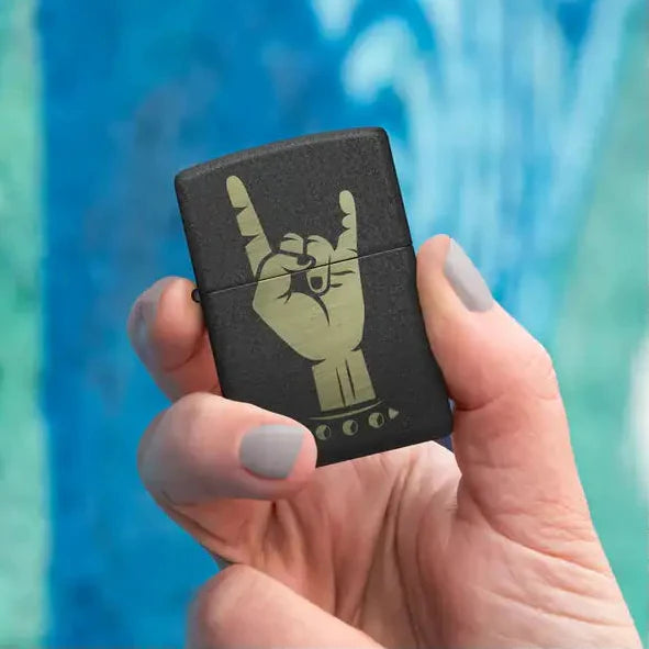 Zippo - Rock On Motif - Briquet Noir Craquelé