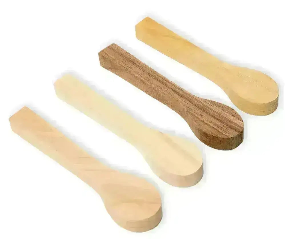 BB2 Emne til Treskjæring Skje - 4stk Pakke - Alm, Lønn, Or, Aprikos - Game-On.no