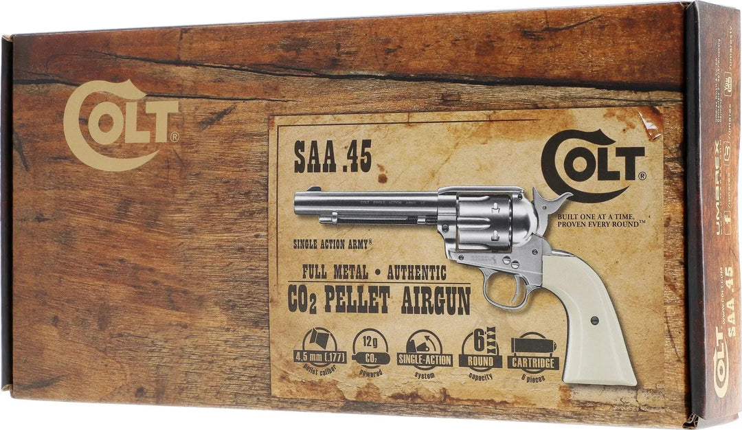 Colt Peacemaker SAA .45 - Nickel - 4.5mm Pellets Luftpistol - Game-On.no