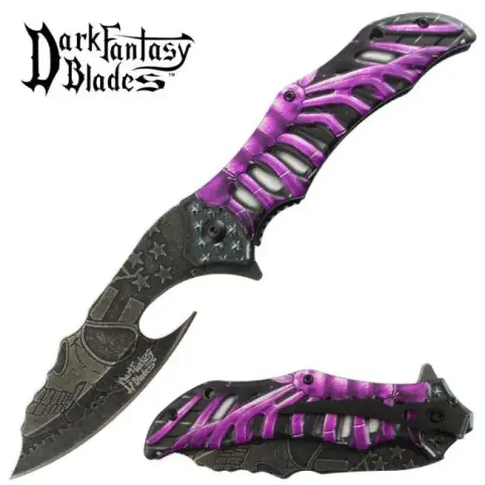Dark Fantasy Foldekniv – Skelleton Design Med Stonewash Blad - Game-On.no