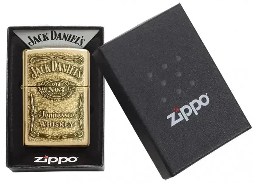 Zippo - Jack Daniels Logo - Messingfarget Lighter - Game-On.no