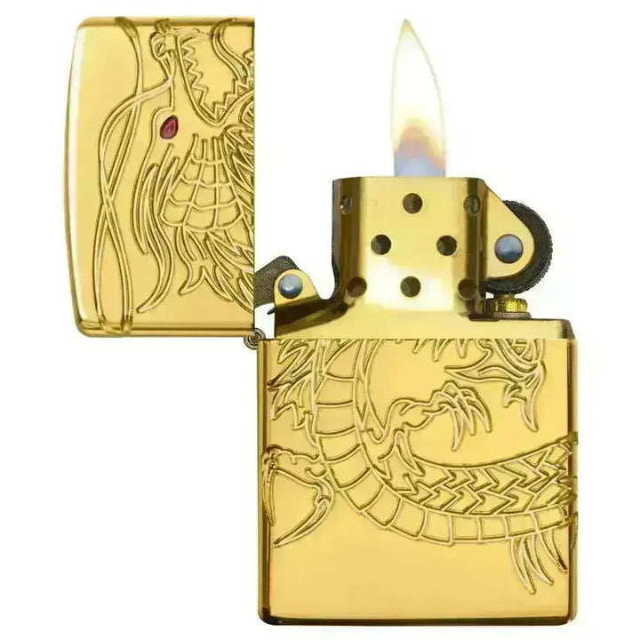 Zippo Lighter - Red Eyed Dragon - 360 Degree Gold-Plate Limited - Lighte - Game-On.no