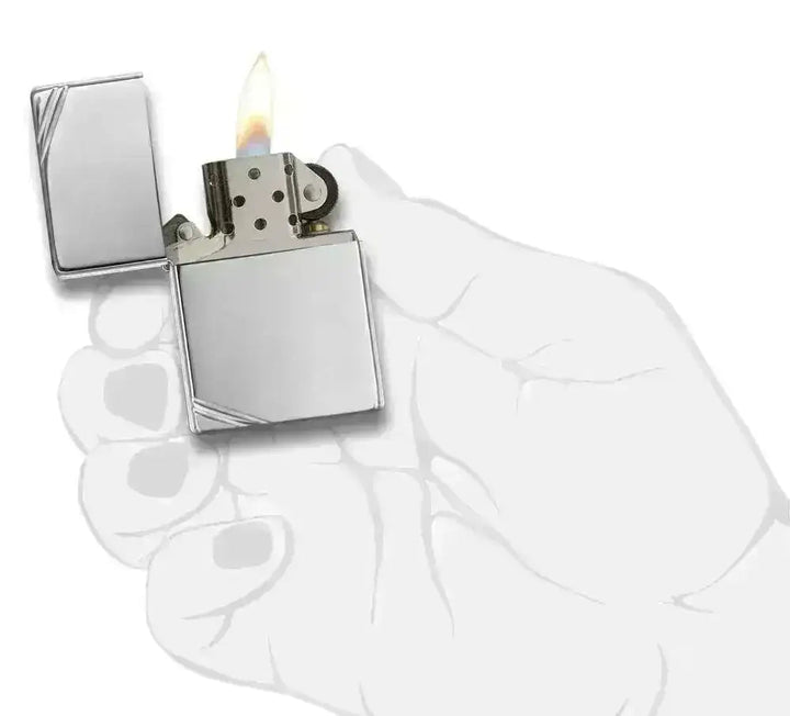 Zippo Lighter - Vintage Høypolert Krom med Skråstreker - Game-On.no